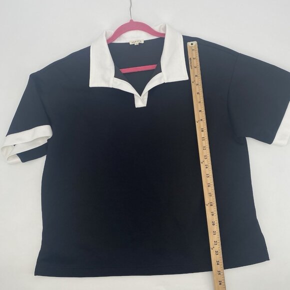 JODIFL Size Large Black Collar Trim Polo Short Sleeve V-Neck Rayon Blend - Picture 10 of 11